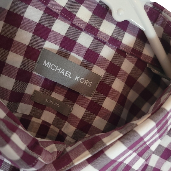 MICHAEL Kors Burgandy GINGHAM Button Shirt - Picture 6 of 7
